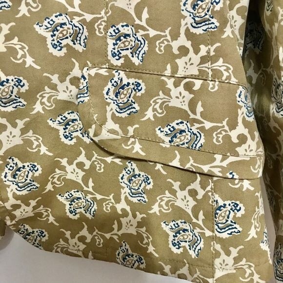 Banana Republic blazer khaki Tan floral print Ruffled V-neck jacket size S - Picture 5 of 7